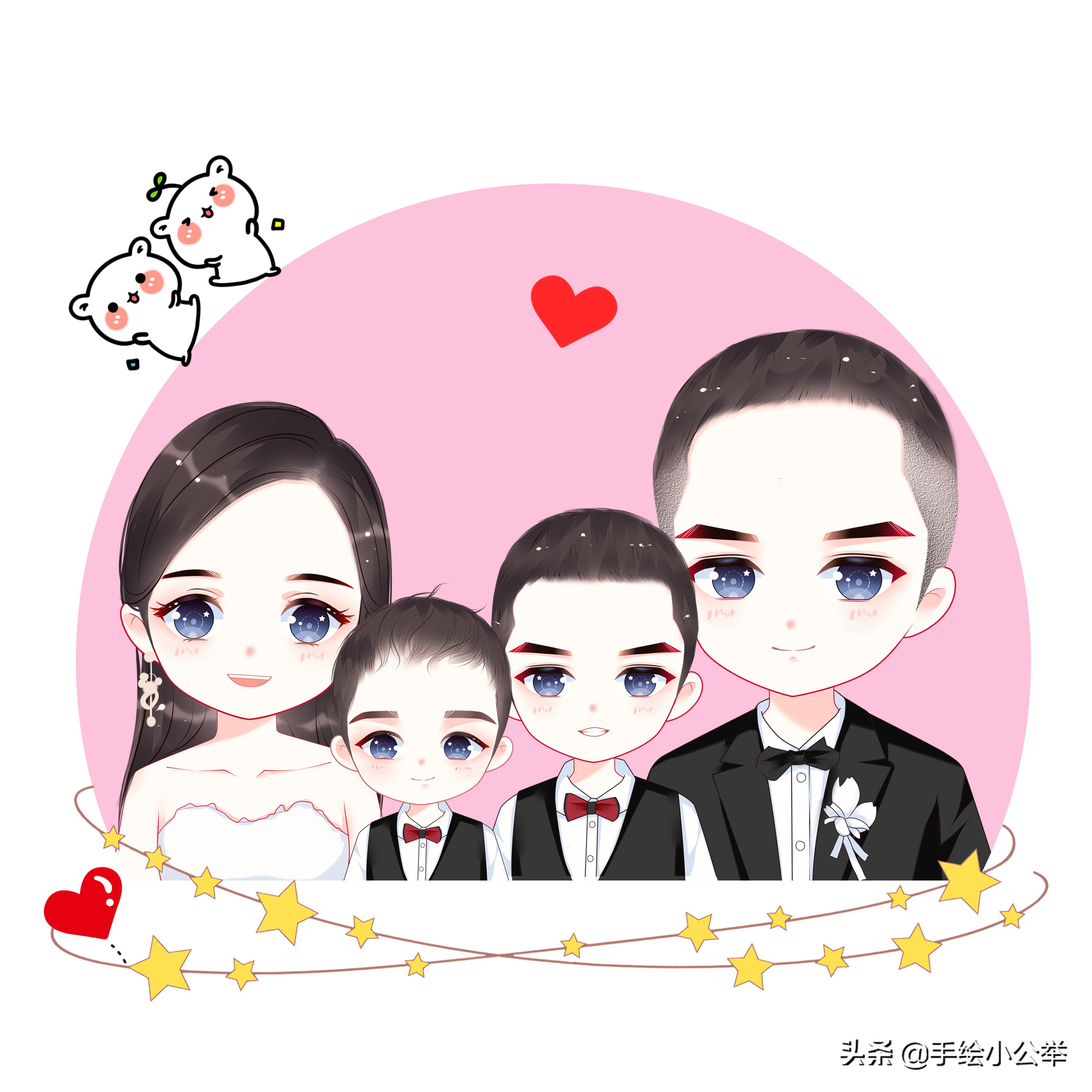 卡通手绘全家福,可爱呆萌,有趣有意思.