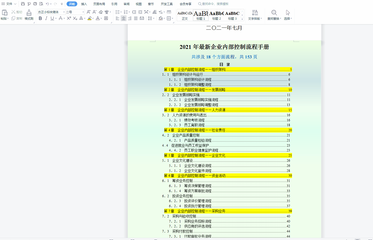 2021年最新最全企业内部控制流程手册（完整版）
