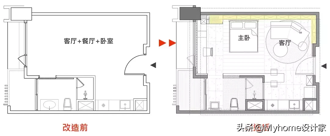 平面图布局攻略33㎡，拥一室一厅一厨一卫，还有大量收纳设计！