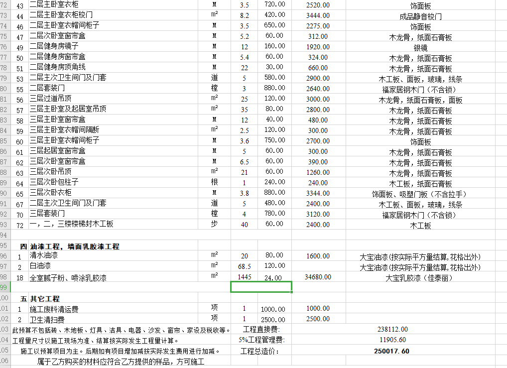 这才是你要的室内设计装修预算模板！家装工装半包全包都有