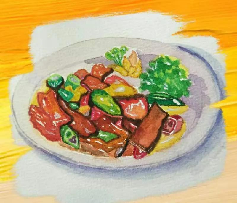 怎么画一桌团圆饭的彩铅简笔画