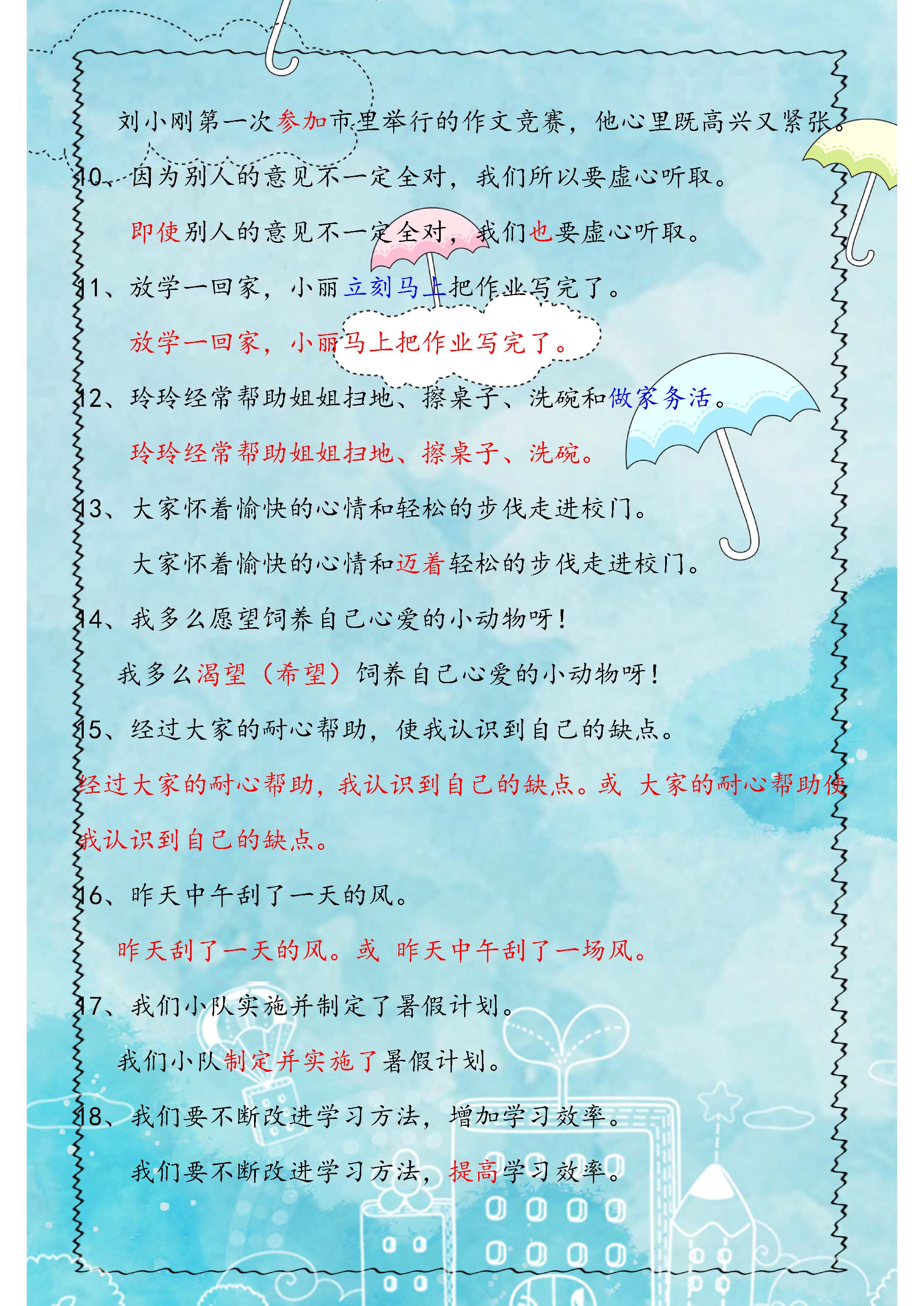 人教版：小学语文句子修改专项练习！含参考答案，为孩子收藏