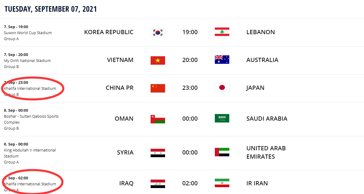 踢足球比赛在哪里踢(FIFA官宣：国足与日本比赛仍在哈利法球场，北京时间7日23点开球)