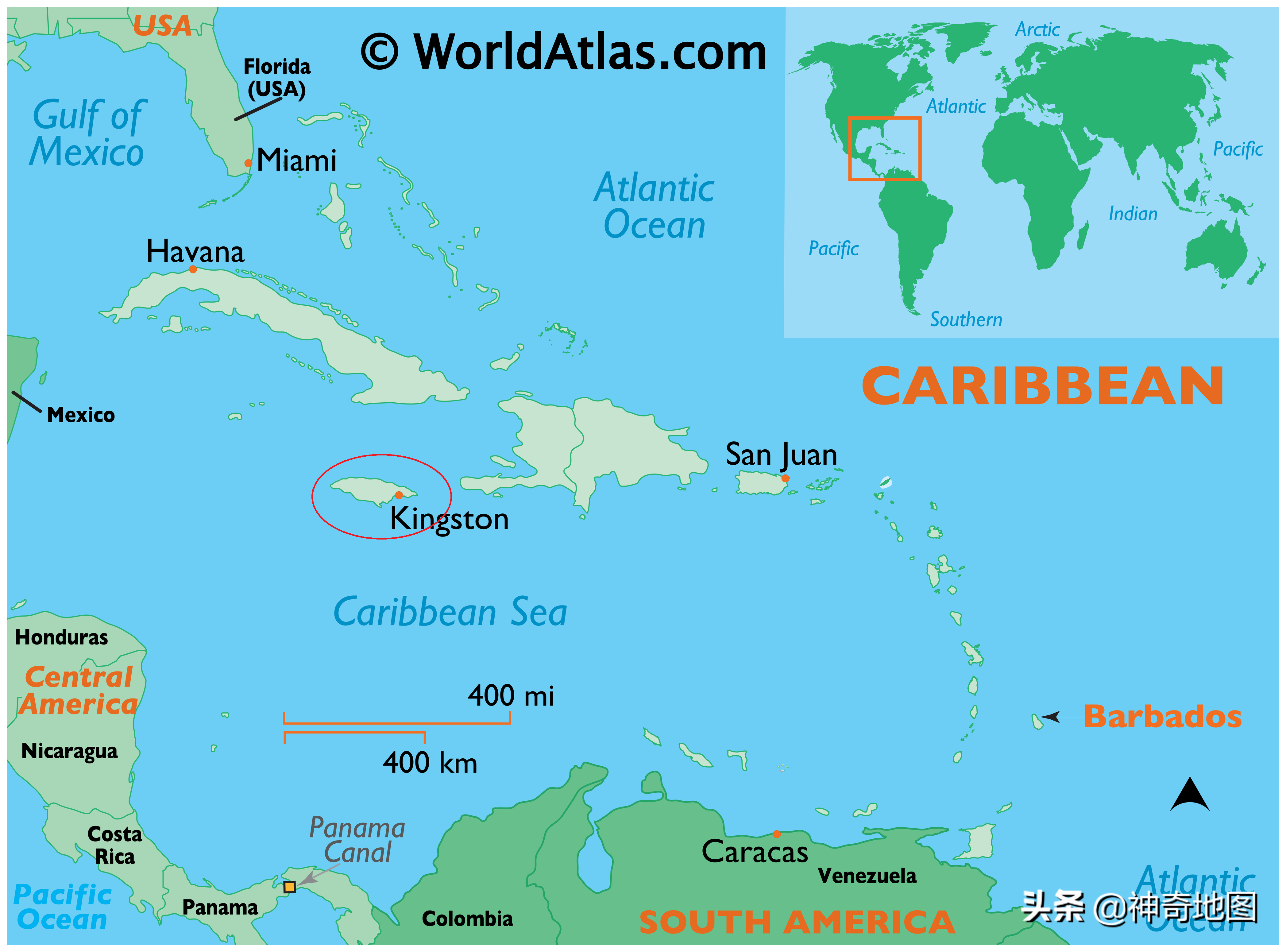 牙买加在地图上的位置图片