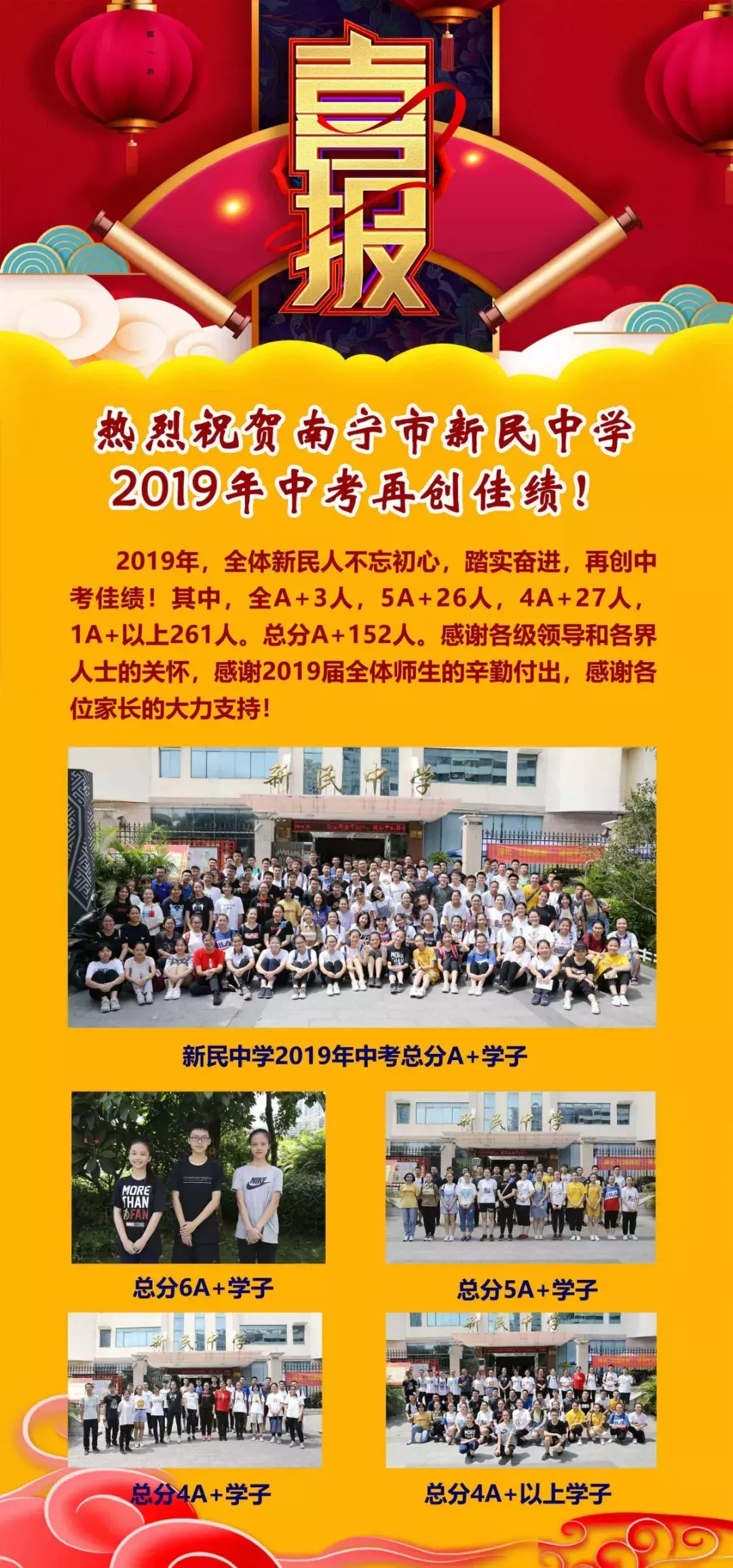 2019年南宁中考98人全A+，各初中名校发布喜报，你觉得哪家强？