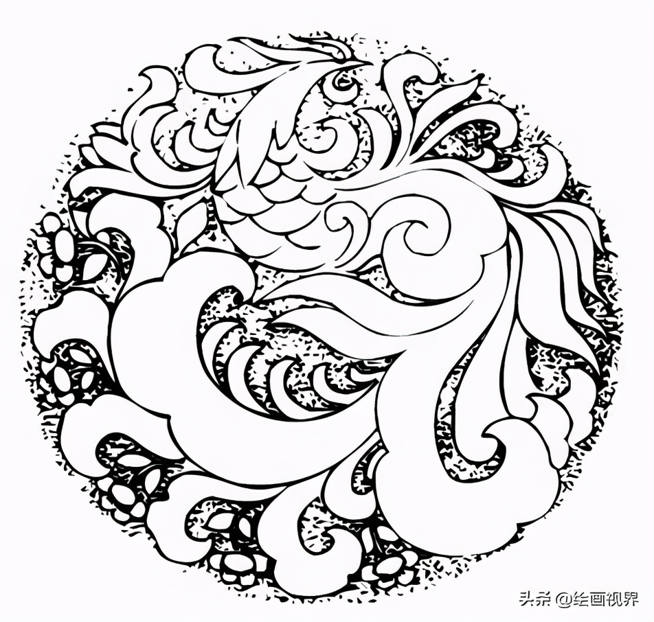 干货！难得一见的凤凰纹样线稿，喜欢画纹样的快收藏起来临摹