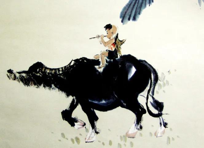 题竹石牧牛宋 黄坚庭(子瞻画丛竹怪石,伯时增前坡牧儿骑牛,甚有意态