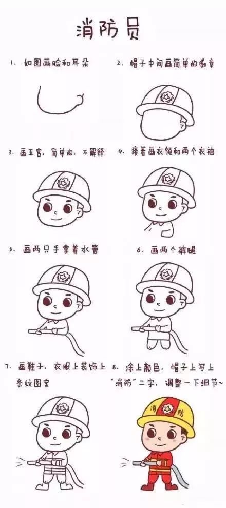 「超萌简笔画」教你画个消防员