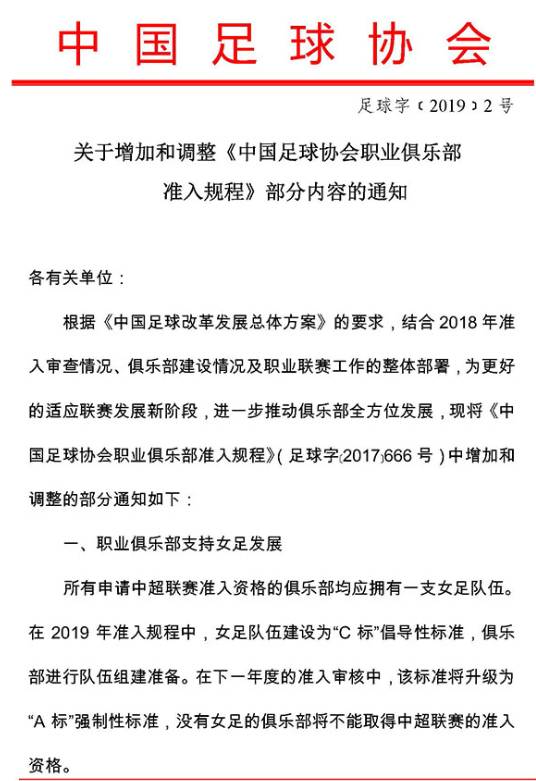 中超为什么没女足(足协官方：中超球队从2020年起必须要配备女足队伍)