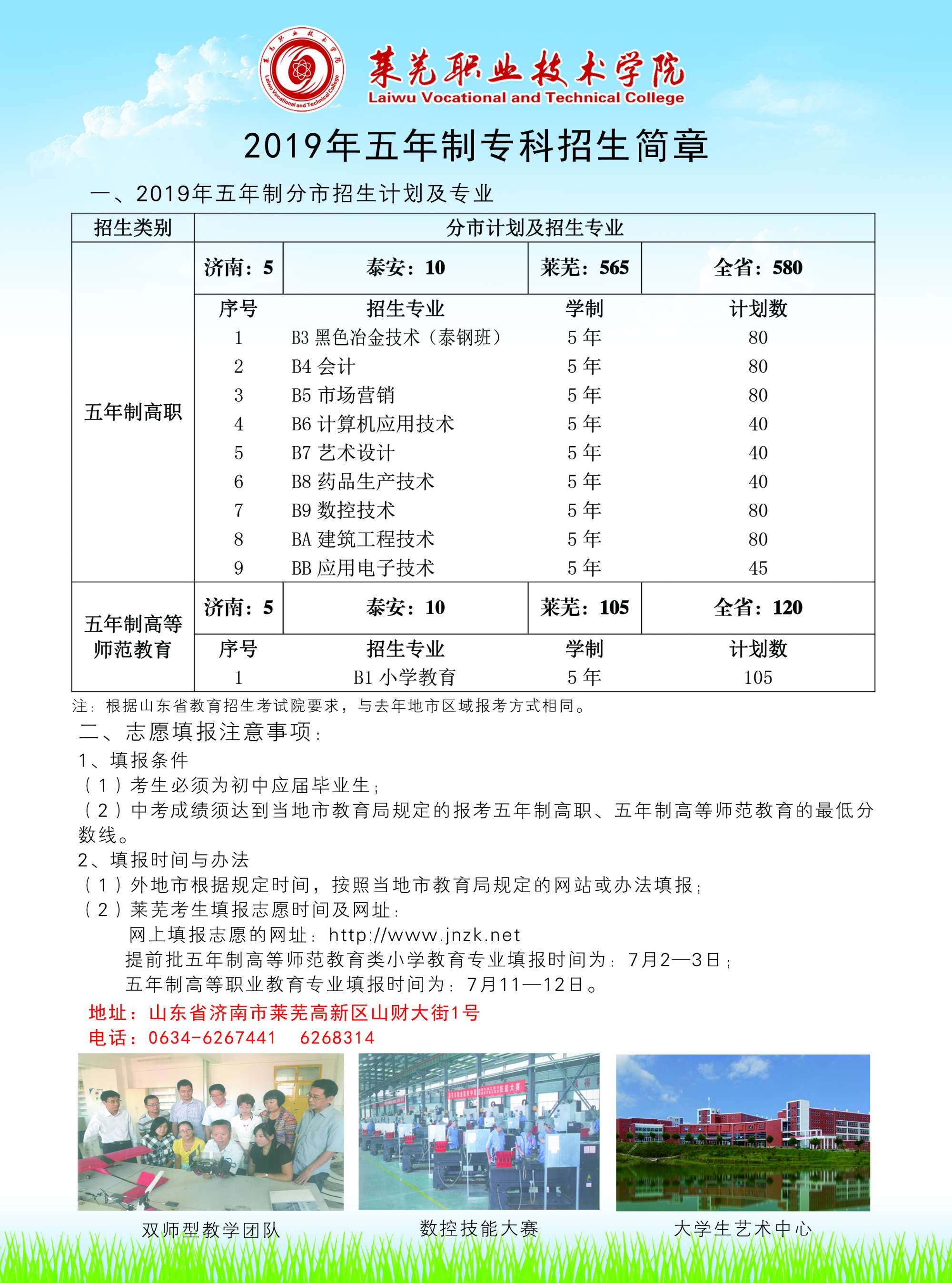 萊蕪職業技術學院2019年招生簡章