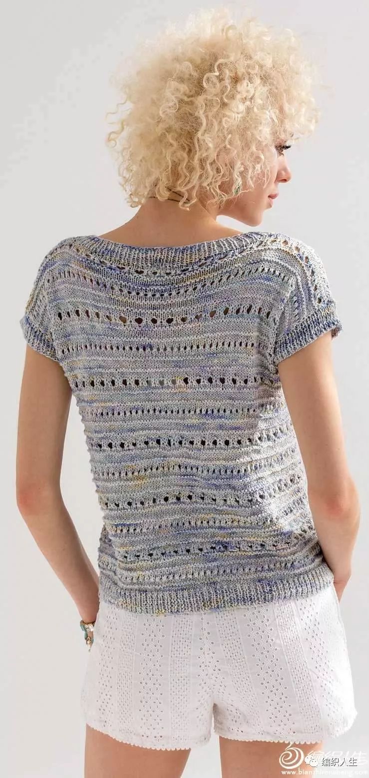简单好织的女士棒针蕾丝短袖衫(附文字教程)
