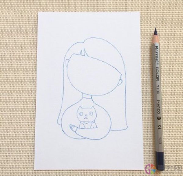抱着猫的小女孩简笔画教程，小女孩简笔画绘画过程