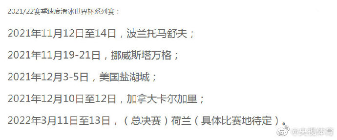 2021世界杯赛程时间表(国际滑联公布2020/21、2021/22赛季速度滑冰世界杯赛程)