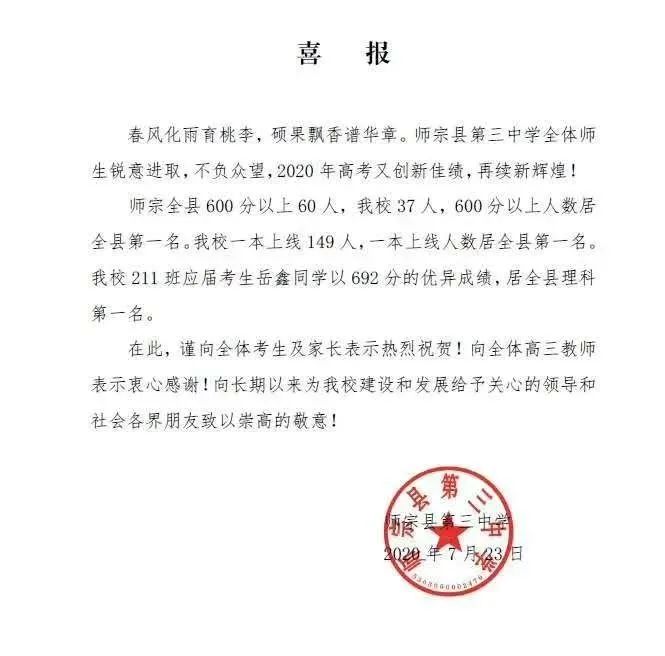 曲靖多所学校高考成绩单出炉