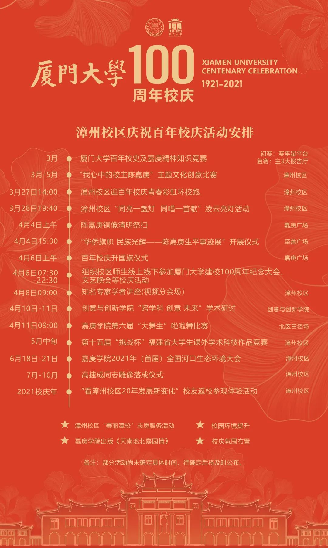 抢先看！厦门大学漳州校区庆祝百年校庆活动安排