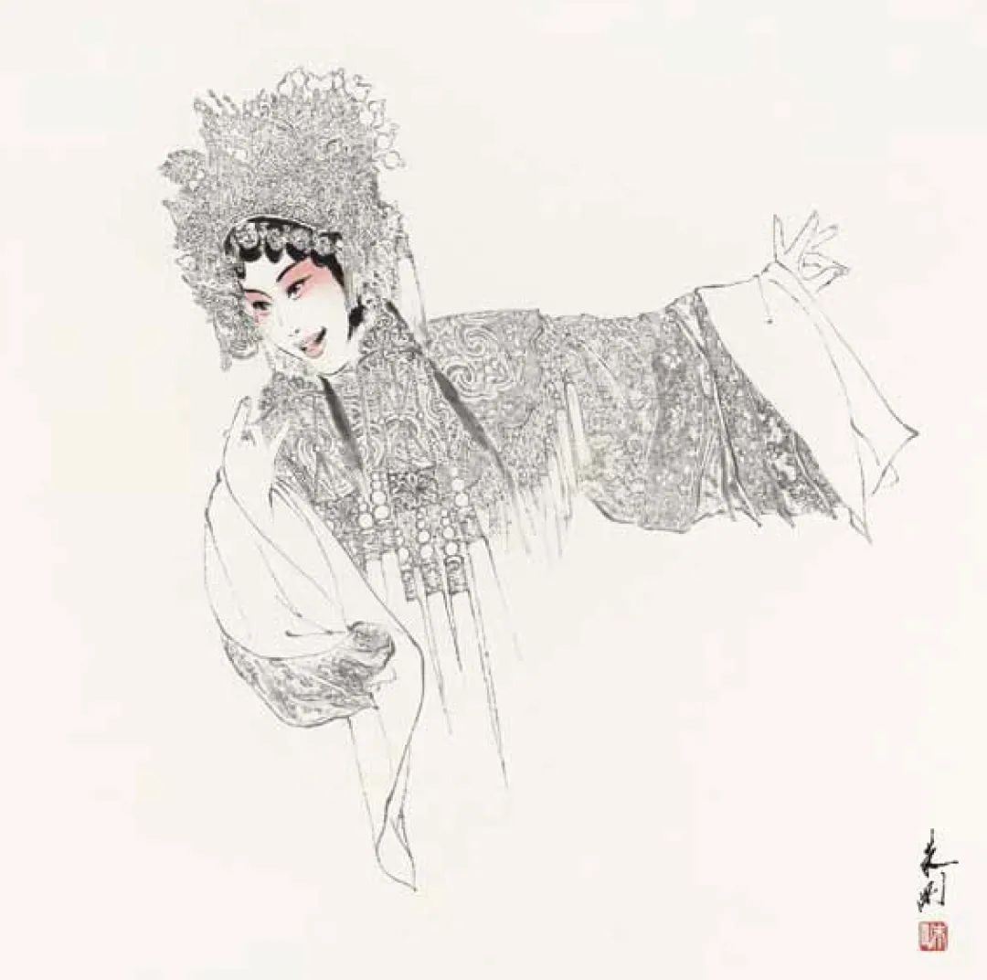 组戏剧人物,画作中的生旦净末丑,神态各异,有写意笔墨的,也有纯然白描