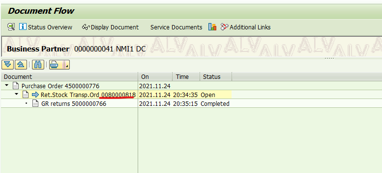 SAP 公司間退貨STO的交貨單PGI報錯 - PO4500000773 does not contain