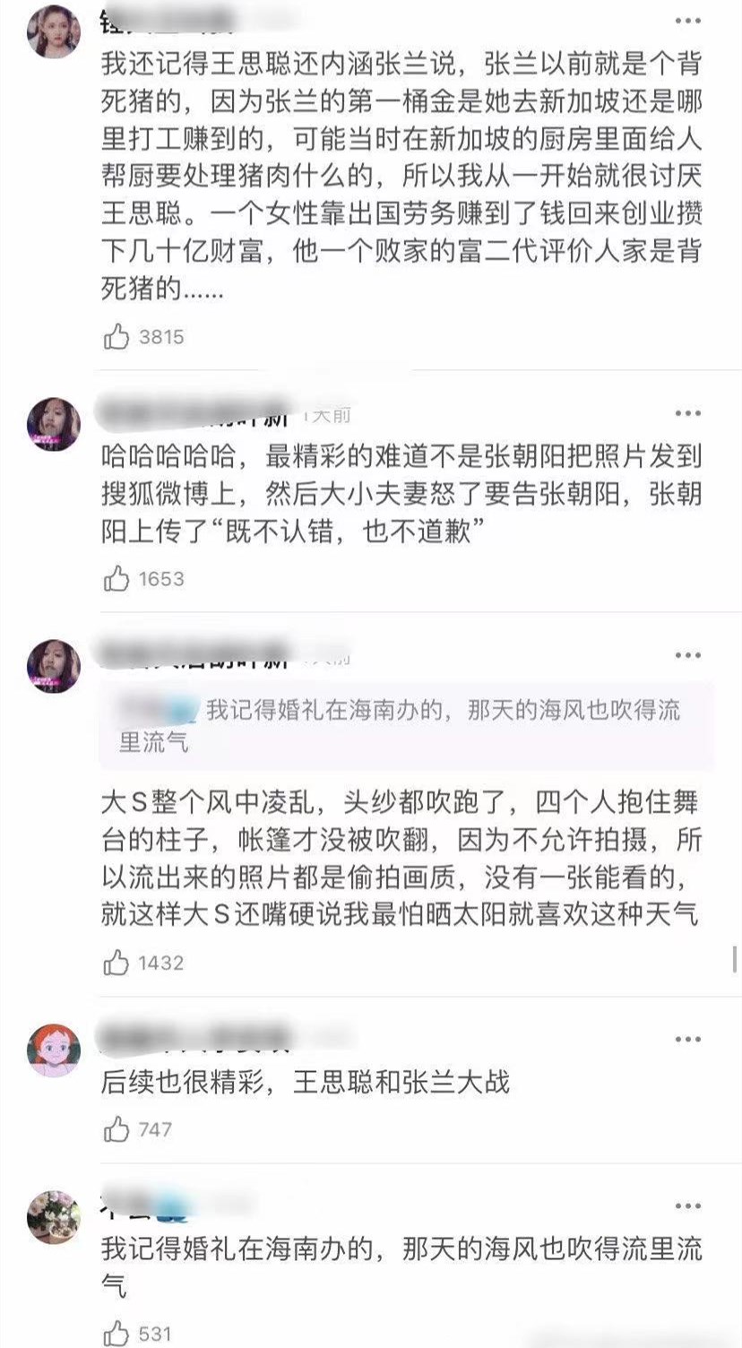 大S和汪小菲的婚禮上熱搜，王思聰曾罵張蘭就是個“背死豬的”