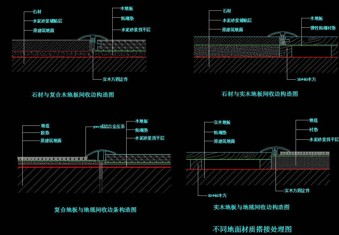 室内设计50个详细施工工艺地面剖面节点绘制详图cad方案