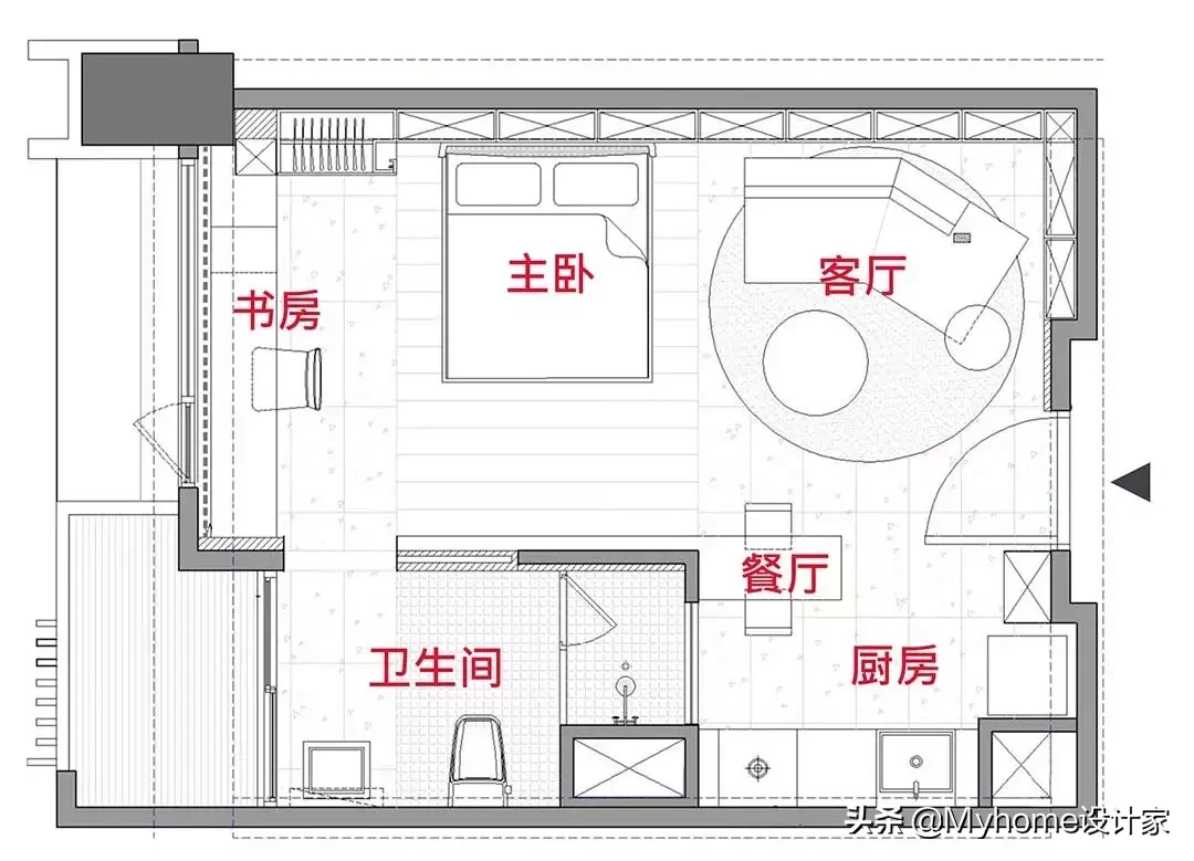 平面图布局攻略33㎡，拥一室一厅一厨一卫，还有大量收纳设计！