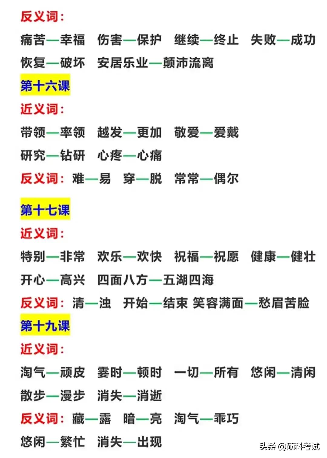 部编版二年级语文上册：1–8单元近反义词、古诗词、名言警句大全