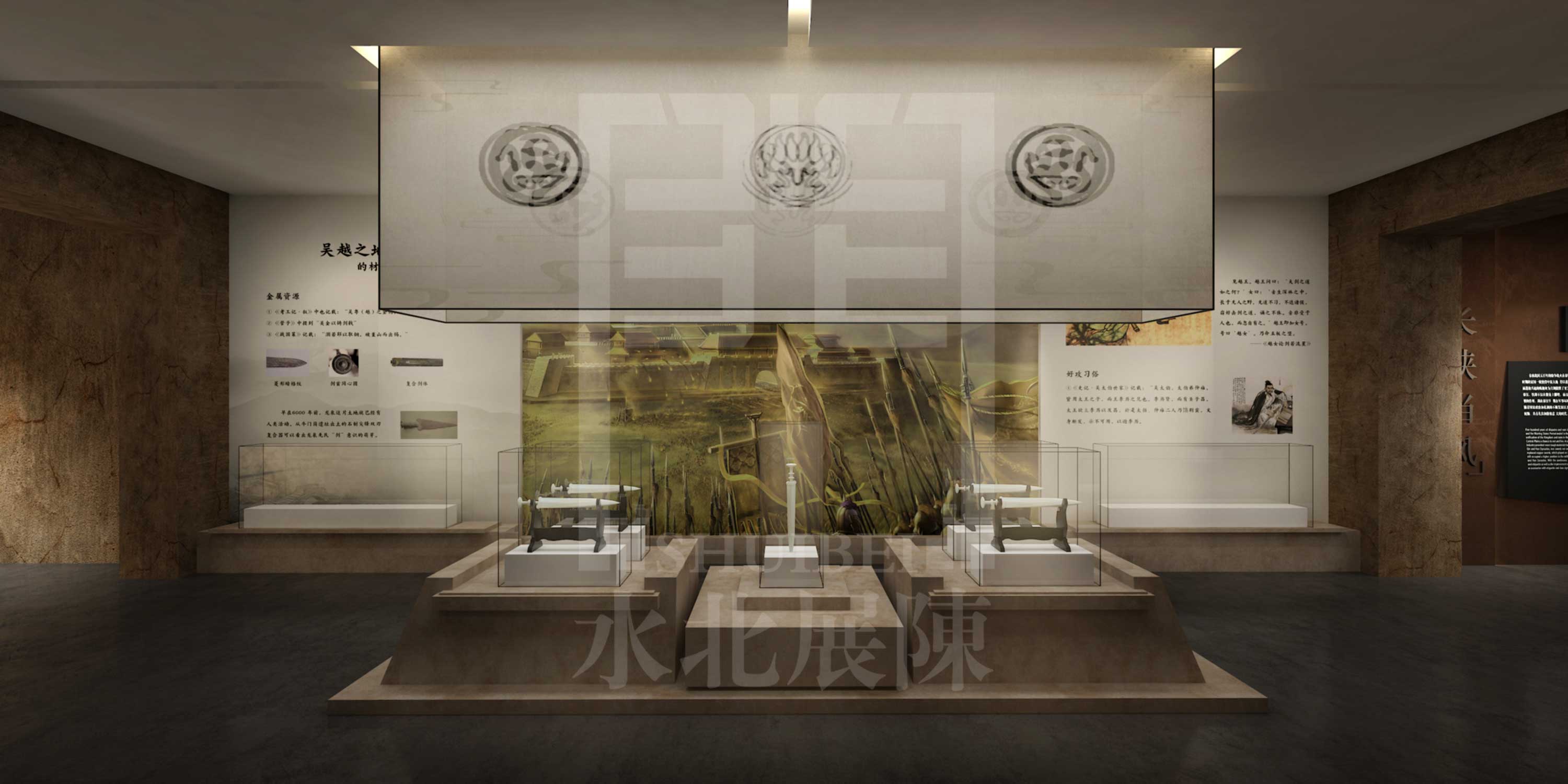 馆中馆混搭中式窗花的淡雅风格展厅设计