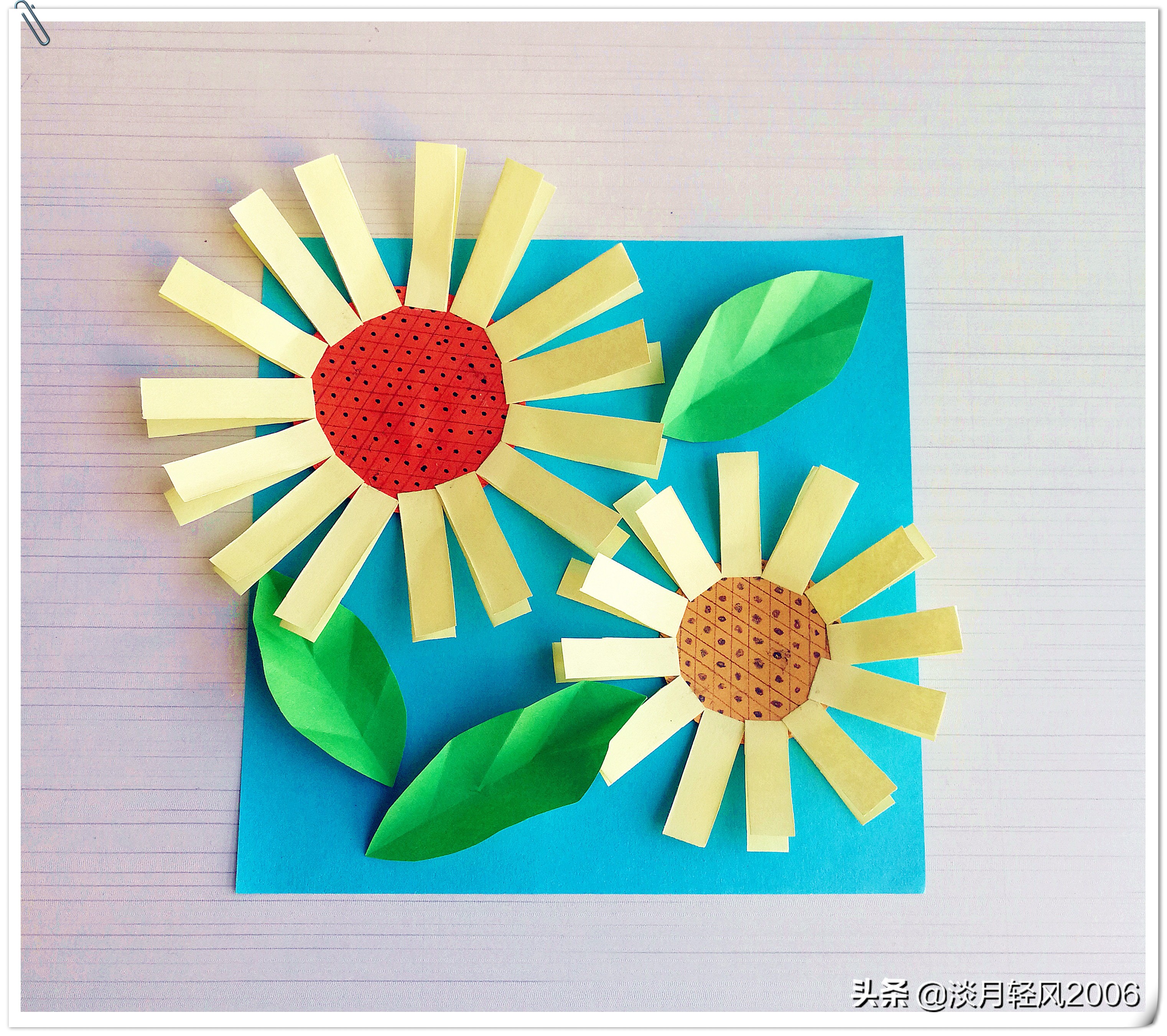 手工贴画制作简单漂亮,简单卡纸手工,用彩色卡纸粘贴向日葵,好学又