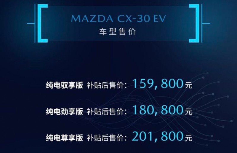 15.98万起！长安马自达首款新能源车型CX-30 EV上市