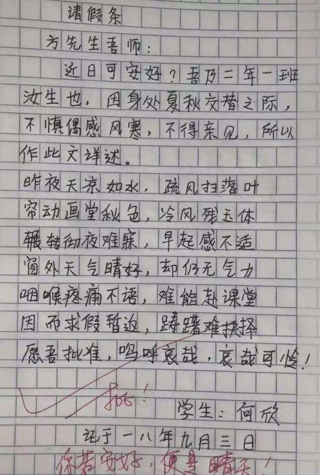 学生请假条文笔不凡，老师爽快批假，网友直呼：这孩子太有才了