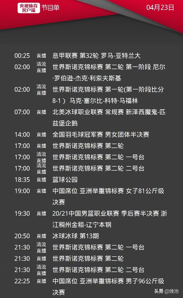 CCTV5直播篮球公园+CBA半决赛辽篮vs浙江男篮，APP转意甲+斯诺克