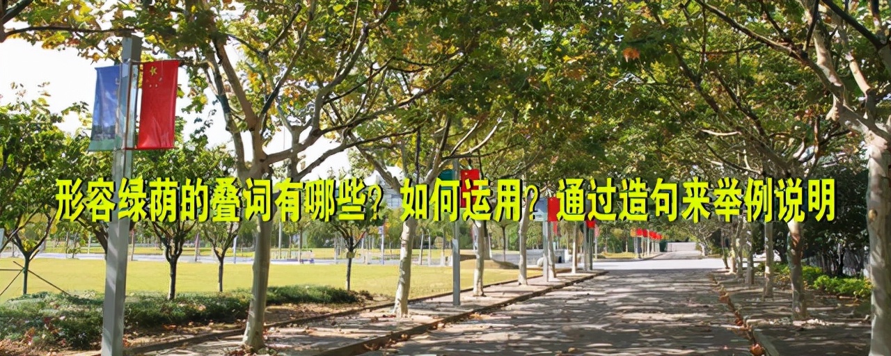 绿荫浓浓，树影层层，枝叶密密，翠色盎然，叠词描绘夏日浓荫之美