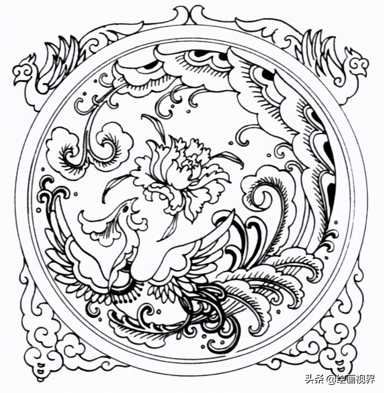 干货！难得一见的凤凰纹样线稿，喜欢画纹样的快收藏起来临摹