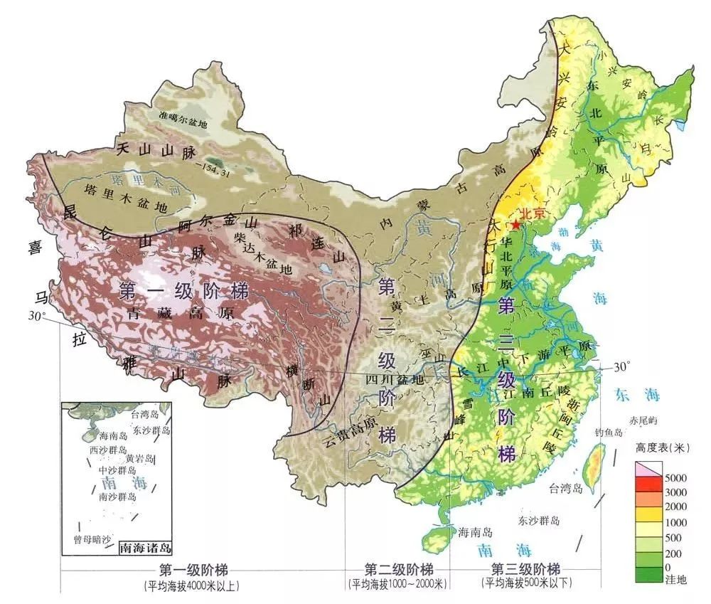 中国地势三级阶梯示意图中国地势三级阶梯示意图模型