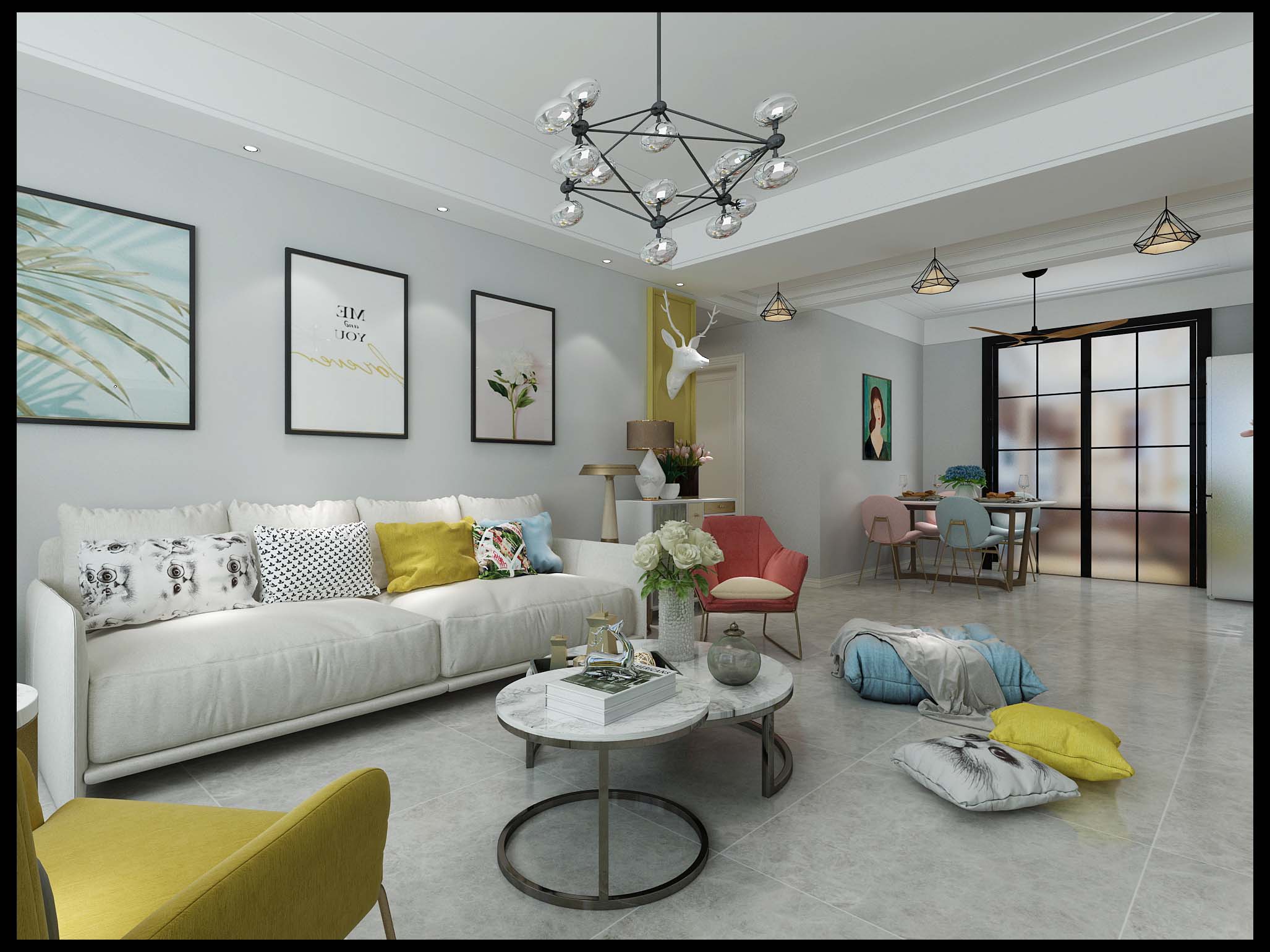 装修案例丨淄博绿城紫薇园141㎡简约风，黑框厨房门好看还实用