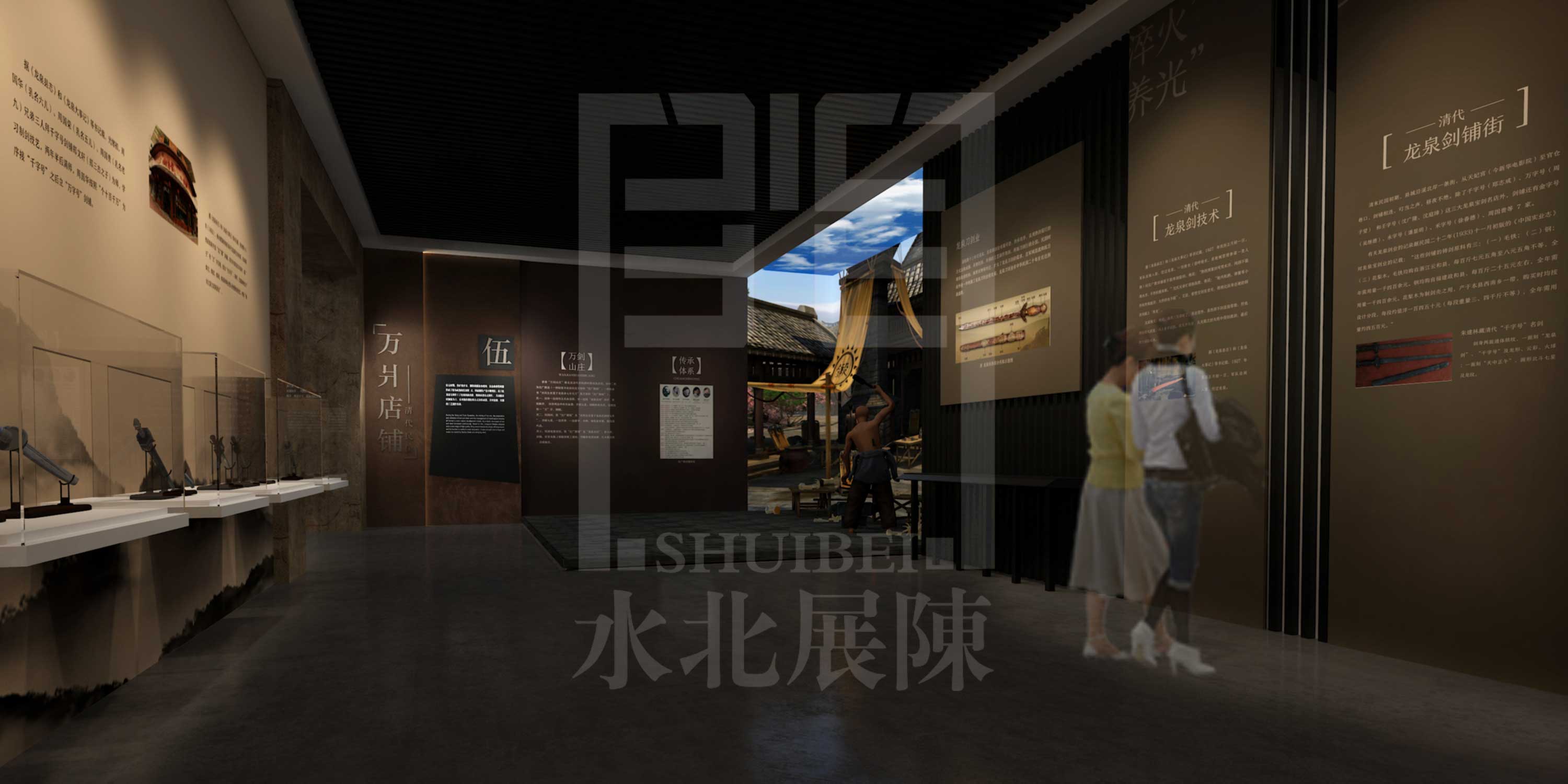 馆中馆混搭中式窗花的淡雅风格展厅设计