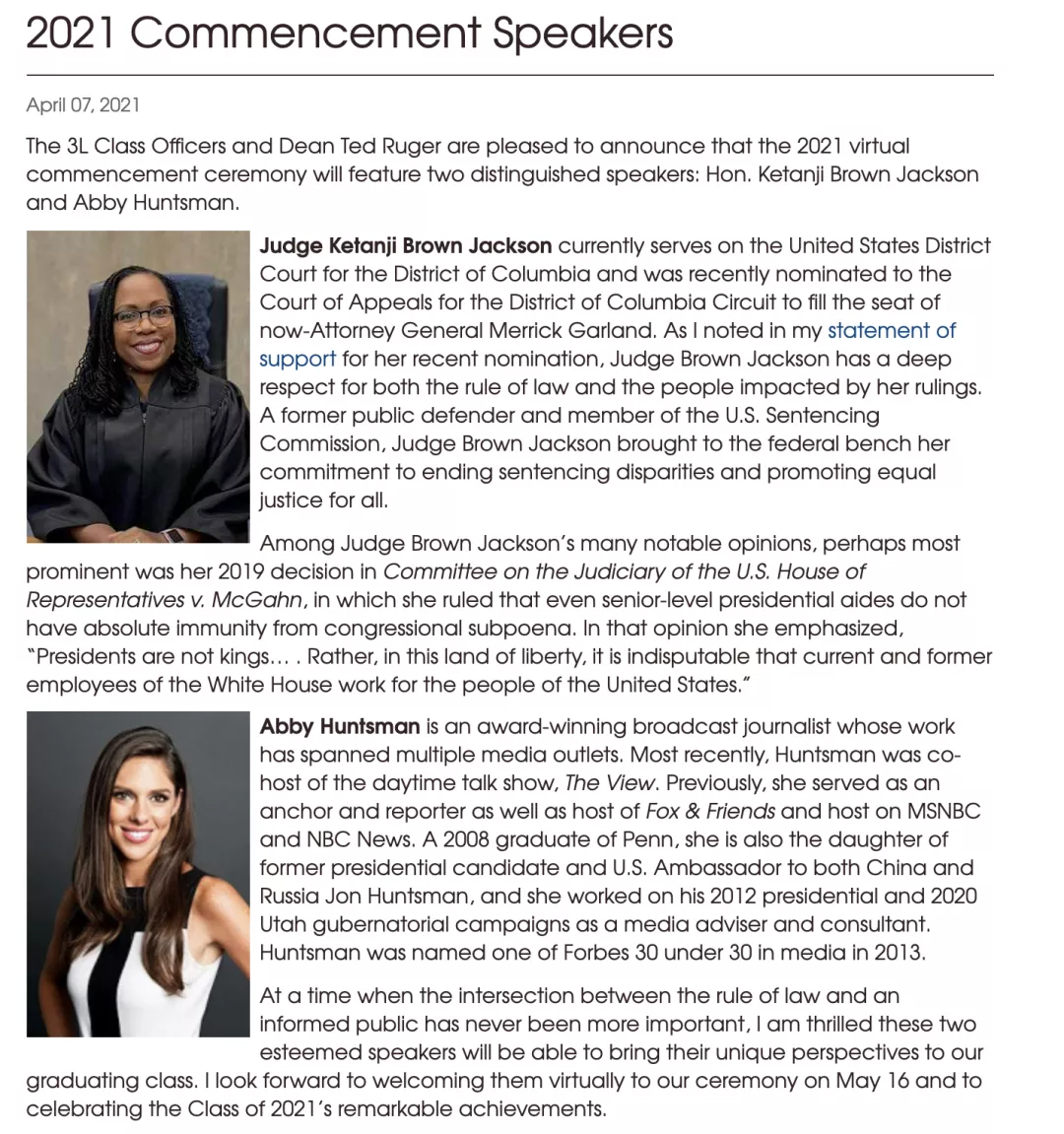 毕业典礼如何进行？看看T14法学院今年邀请了哪些重量级贵宾