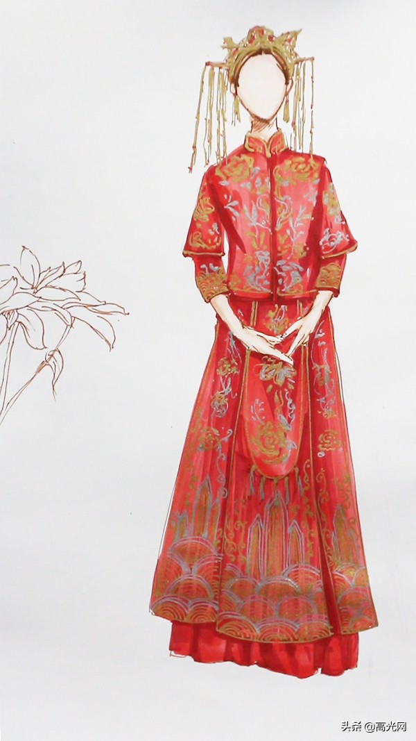 古代凤冠霞帔怎么画?教你画传统的中式婚服,画完想结婚了