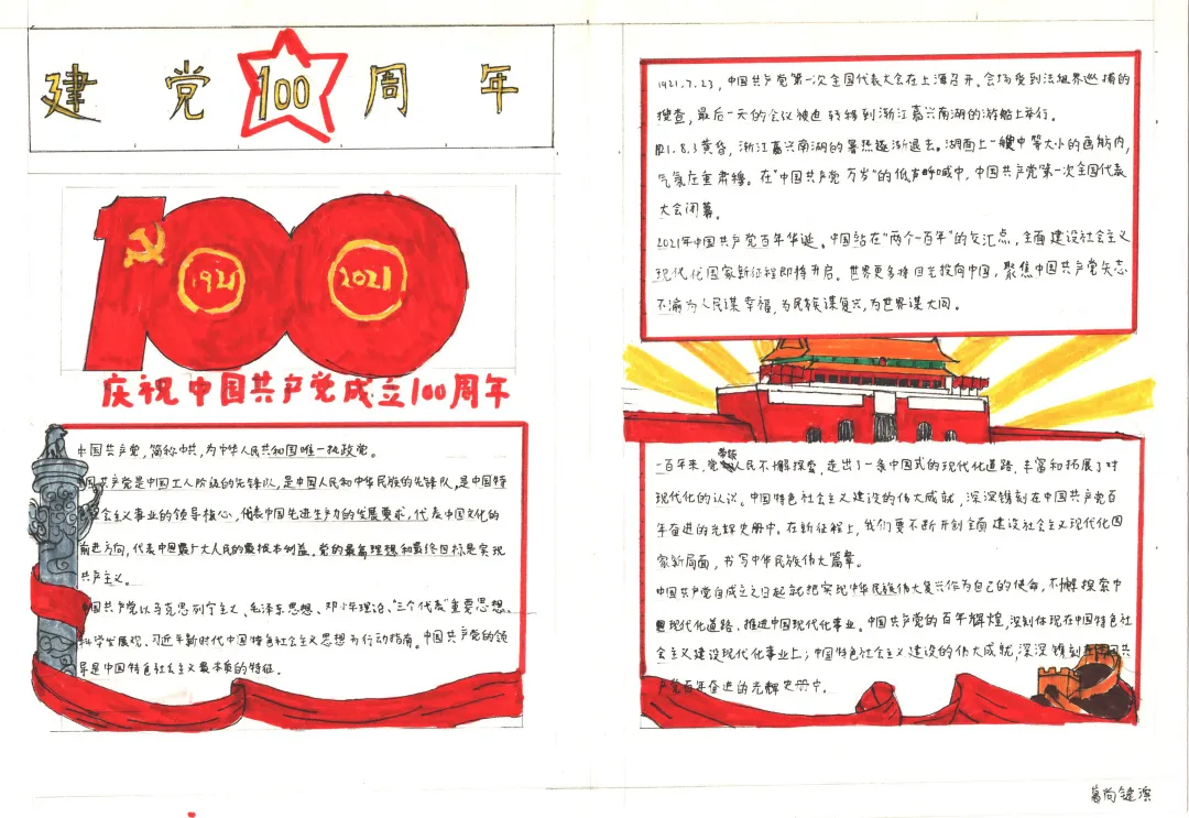 手绘百年路,砥砺忆峥嵘 ‖ 献礼建党一百年手抄报优秀作品展示