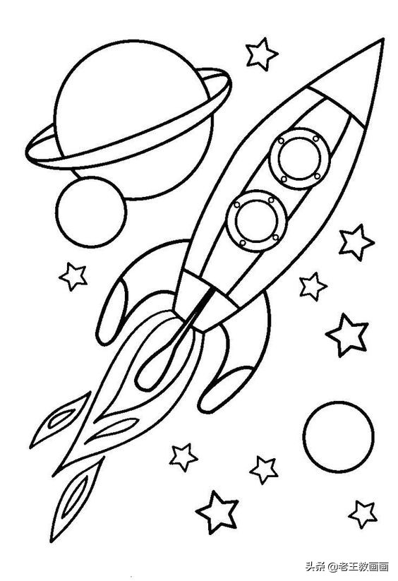 小火箭简笔画素材,给孩子收藏一份,实现他的"飞天梦"