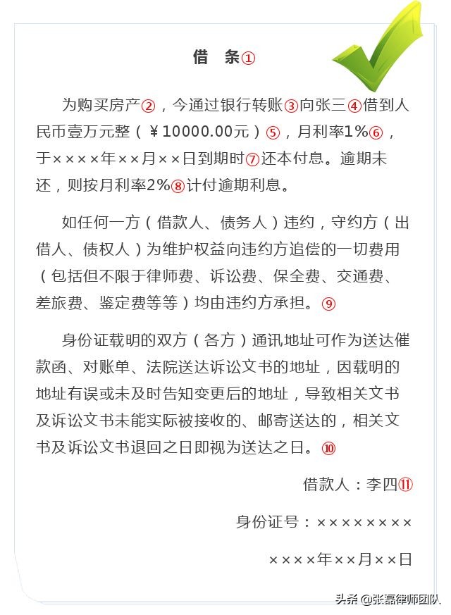 借条官方范本及书写格式示例