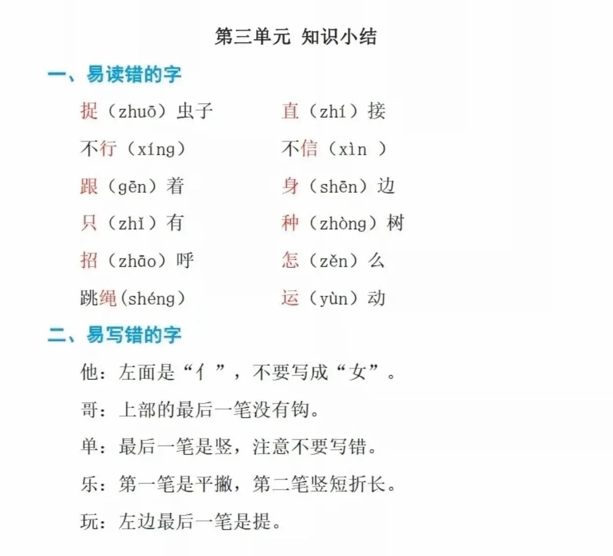 五一小长假复习指南—一年级语文第三单元知识点归纳