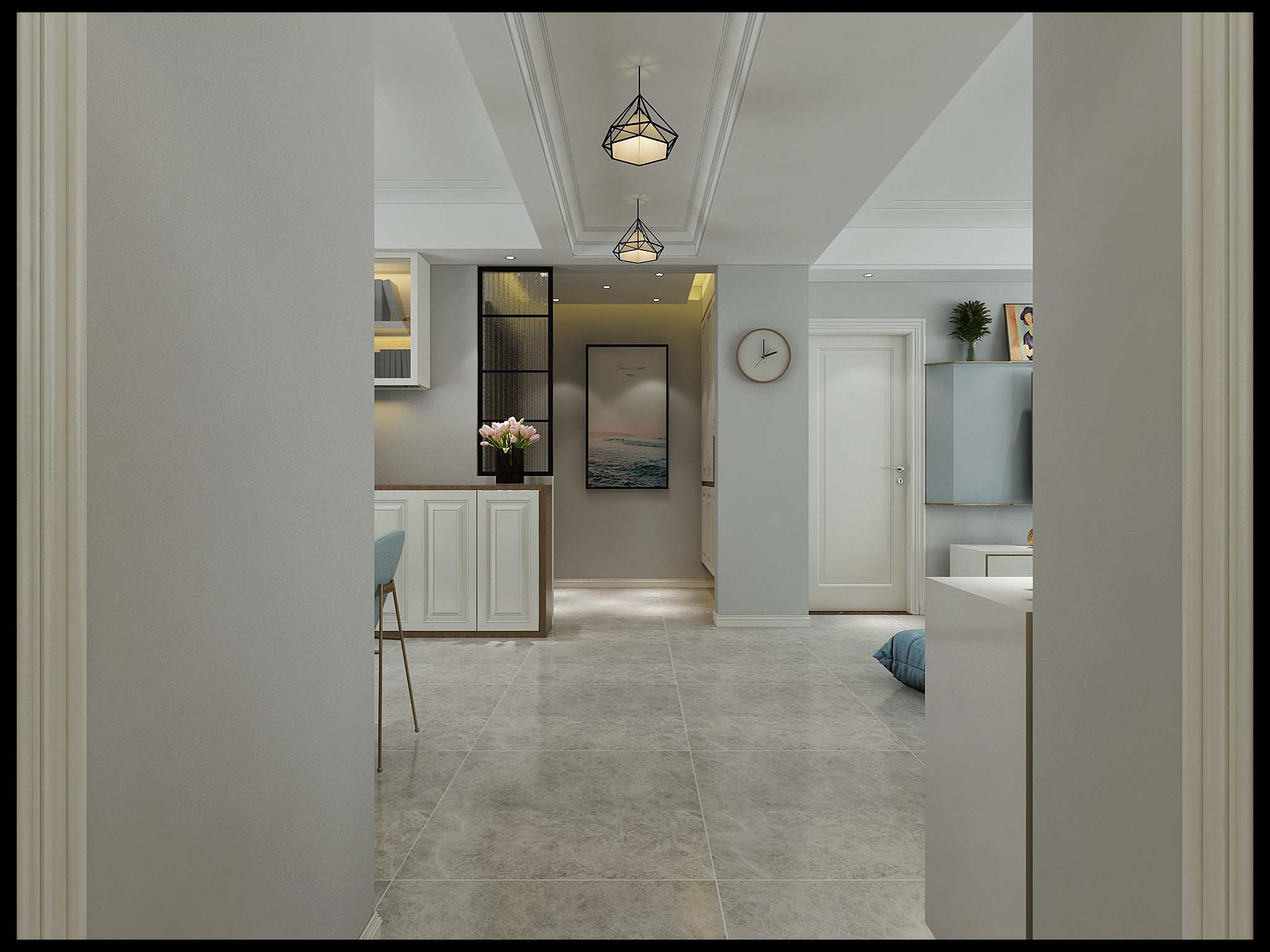 装修案例丨淄博绿城紫薇园141㎡简约风，黑框厨房门好看还实用