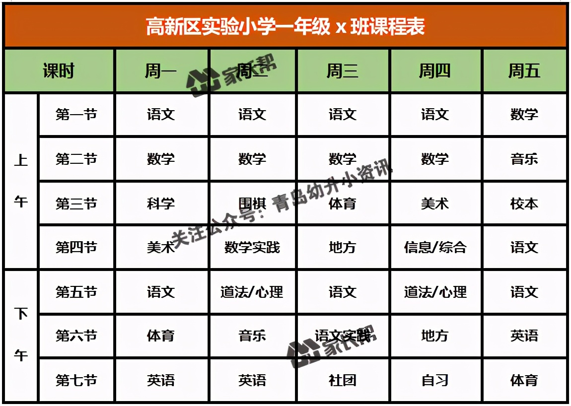 青岛「公办+民办小学」作息时间表及课程表汇总