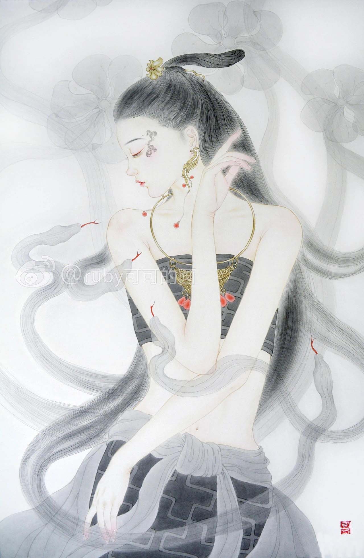 一组唯美的古风美女插画作品（图）