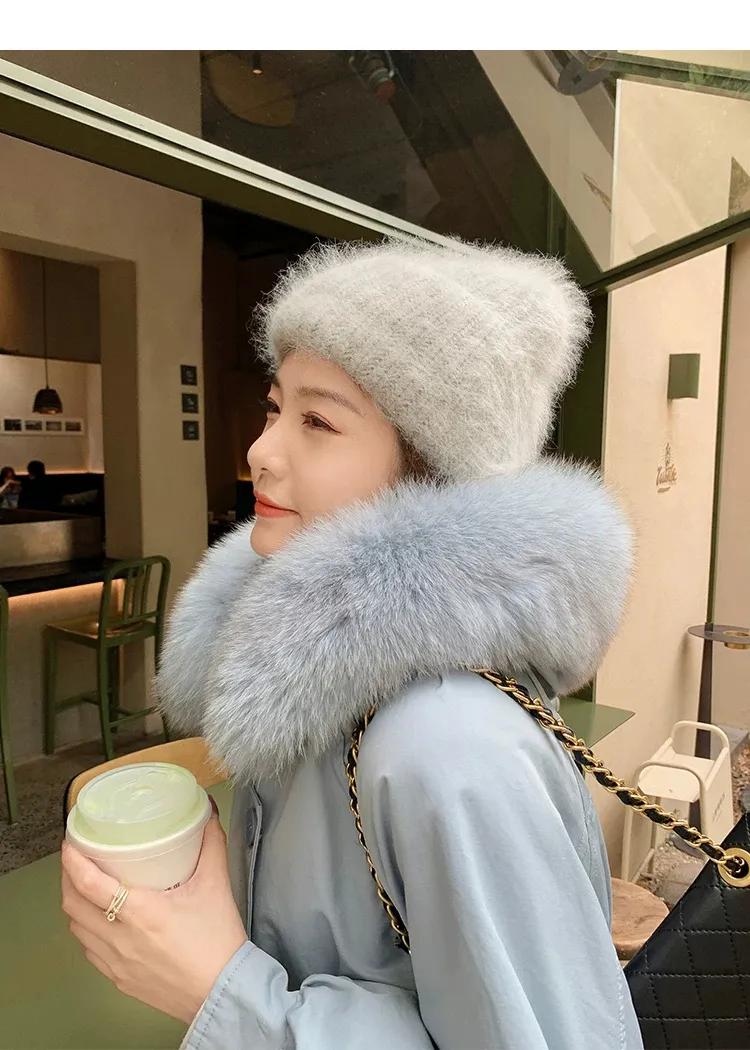 韩版真狐狸毛领连帽派克服女2021冬季新款宽松抽绳保暖外套