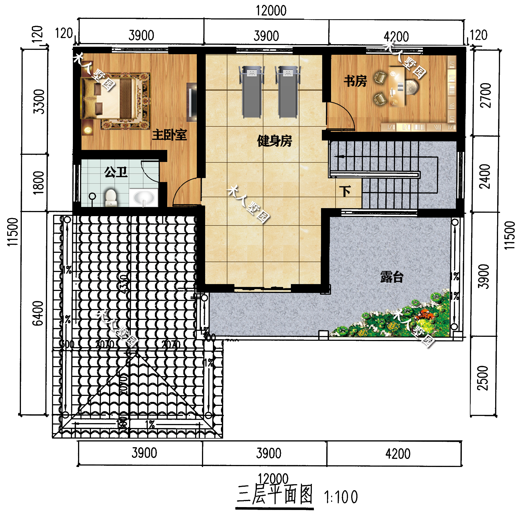 12×11.5米农村别墅，三层主体造价35万，外墙采用文化石和面砖