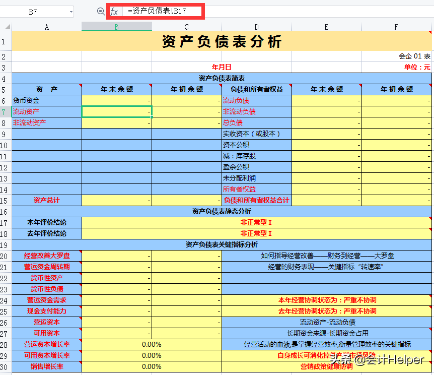 54张管理用年终财务报表分析模板，内含公式和释义，能直接套用