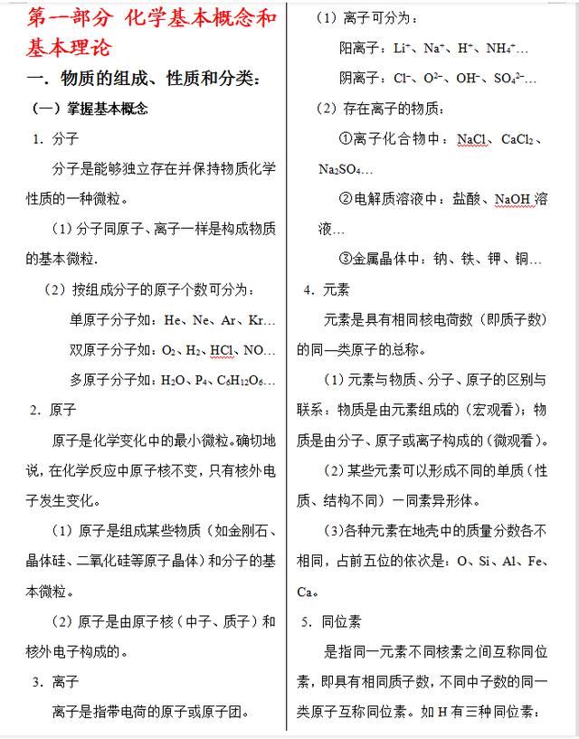 高中化学必背的基础知识点汇总，高中三年适用，速收