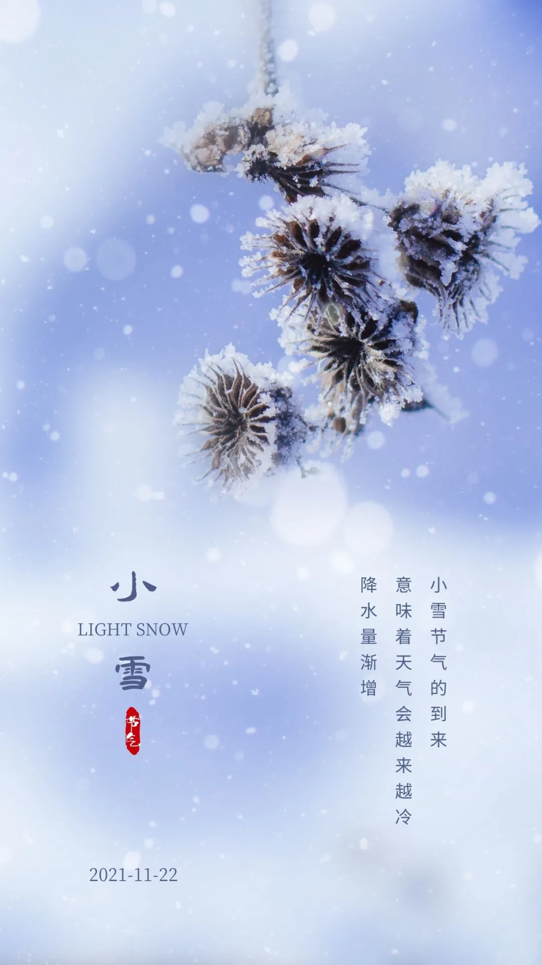 小雪图片配图大全简单带字，适合小雪节气的文案句子祝福问候语