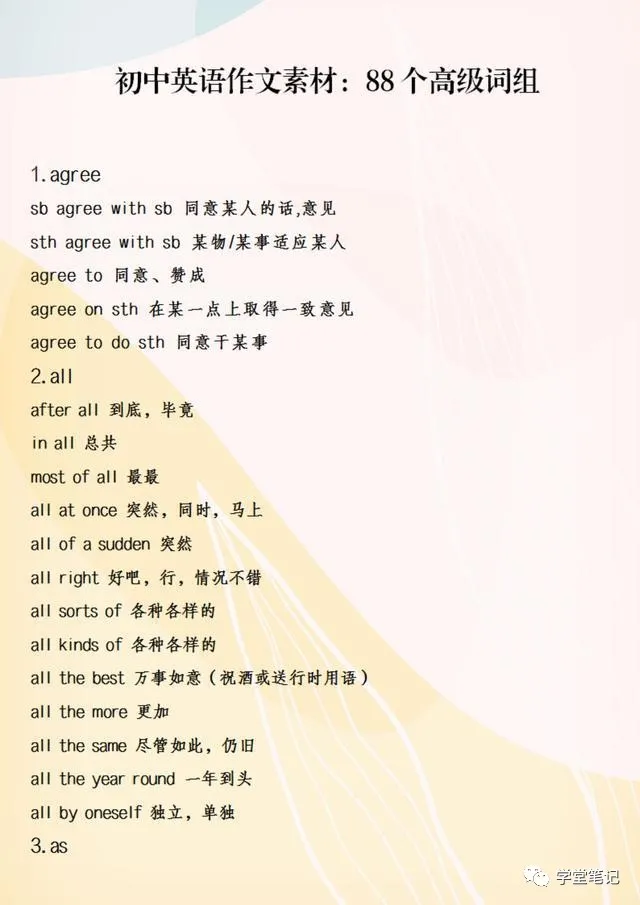 英语老师：88个高频词组，随便用一组在作文里，都是高分！收藏